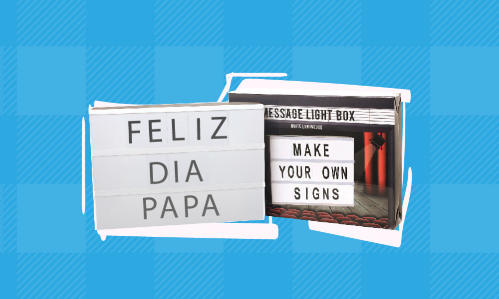 Caixa com mensagens LUZ LED Conforama para o Dia do Pai